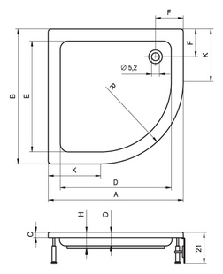 Sprchová vanička 207 (centaur 55) , 90x90x8,5, čtvrtkruh, RIHO