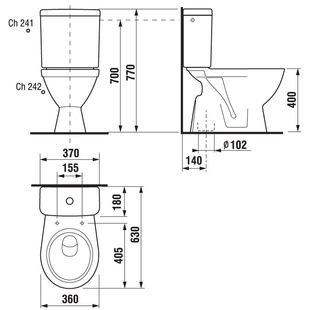 Lyra plus klozet kombinační 40 cm spodní odpad,spodní napouštění, délka 63 cm, bílý