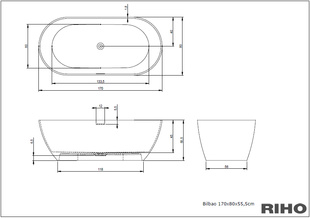 RIHO: Vana volně stojící BILBAO 170x80 SOLID SURFACE