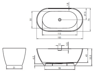 RIHO: Vana volně stojící  BILBAO 150×75 SOLID SURFACE