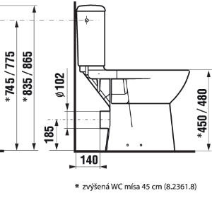 JIKA - WC Kombinační mísa DEEP (Olymp), výška 45cm, vodorovný odpad 8.2361.8