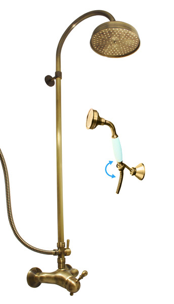 Vodovodní baterie sprchová Labe-stará mosaz s hlavovou a ruční sprchou L081.5/3SM