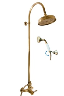 Vodovodní baterie sprchová Labe-stará mosaz s hlavovou a ruční sprchou L081.5/3SM