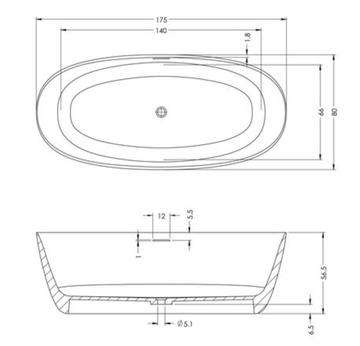 RIHO: Vana volně stojící OVAL 175x80 SOLID SURFACE