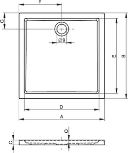 Sprchová vanička Zürich 270, 80x90x4,5 čtvrtkruh, RIHO