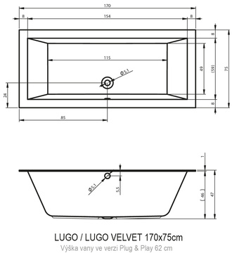 Vana s panely LUGO 170x75 PLUG&PLAY CORNER, pravá