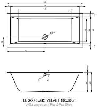 Vana s panely LUGO 180x80 PLUG&PLAY CORNER, pravá